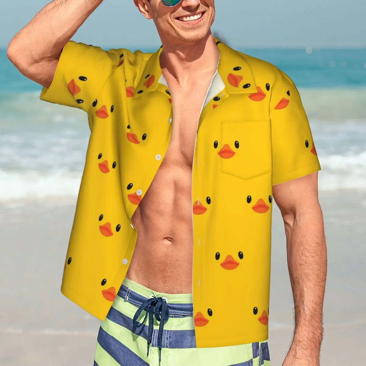 

Yellow Rubber Duck Hawaiian Shirts Funny Men Short Sleeve Shirt for Summer Beach Men's Button Tops