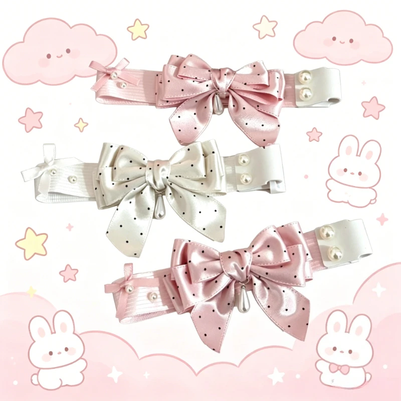 

Cute Satin Polka Dot Bow Keyboard Ribbon with Pearl Decoration Handmade DIY Accessory for Custom Mechanical Keyboards Decoration
