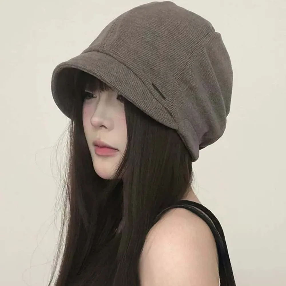 Rivet Ornament Slouchy Beret Face Framing Solid Color Short Brim Hat Retro Texture Elastic Band Studded Beanie Chilly Days