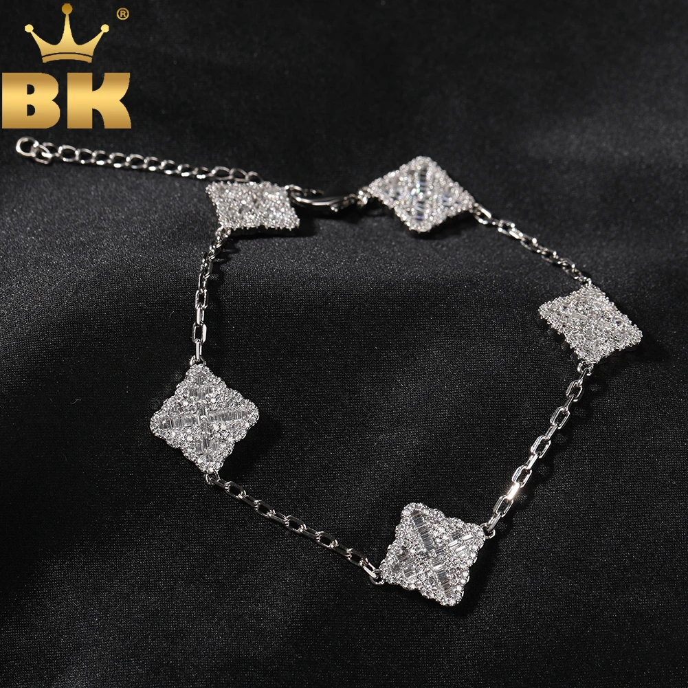 THE BLING KING Lucky Four Leaf Clover Bracelet Micro Paved Out Cubic Zirconia Charm Link Best Gift For Women Girl Hiphop Jewelry