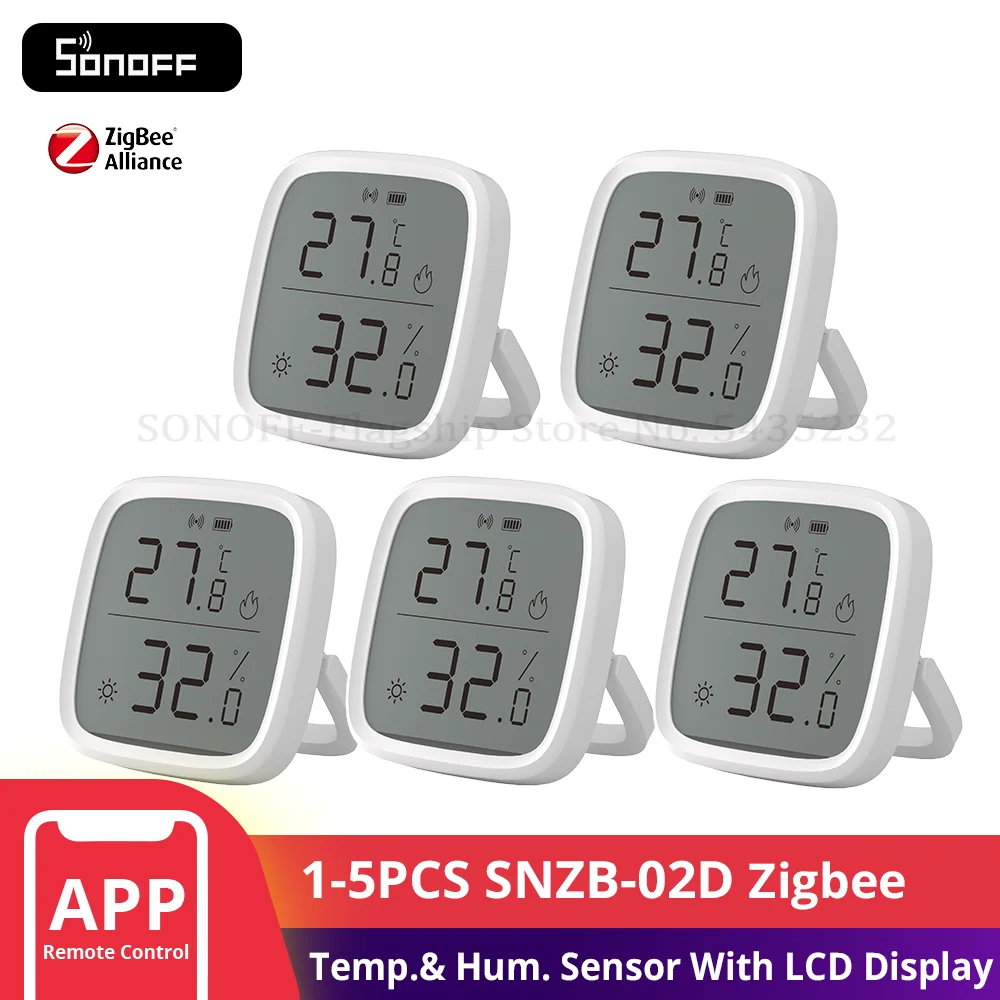 SONOFF – capteur d'humidité et de température SNZB-02D Zigbee, avec écran LCD, Module de surveillance pour maison intelligente, pour Alexa Google Home, 1 à 5 pièces