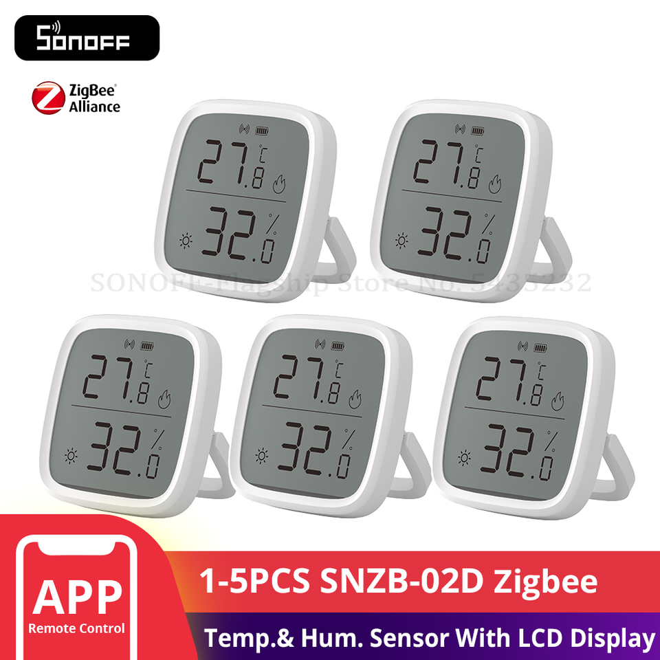  1-5PCS SONOFF SNZB-02D Zigbee Temperature Humidity Sensor With LCD Display Smart Home Monitoring Module for Alexa Google Home 