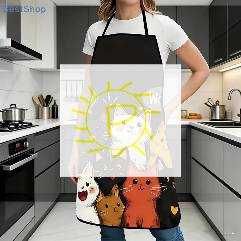 

♥Cute Cat Pattern Apron | Waterproof Kitchen Apron for Cooking, Baking & Grilling (Adjustable Neck Strap)