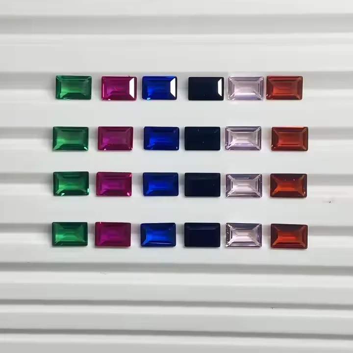 Meisidian-piedra de corindón de corte Baguette, 4x6mm, creada en laboratorio, rojo, azul, negro, verde, rosa, arcoíris, zafiro, piedra preciosa rectangular