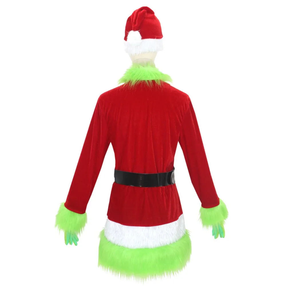 Santa Claus Costume Set Christmas Party Prom Adult Role Playing Green outfit Monster Shaggy Halloween Cosplay Suit Gloves Mask