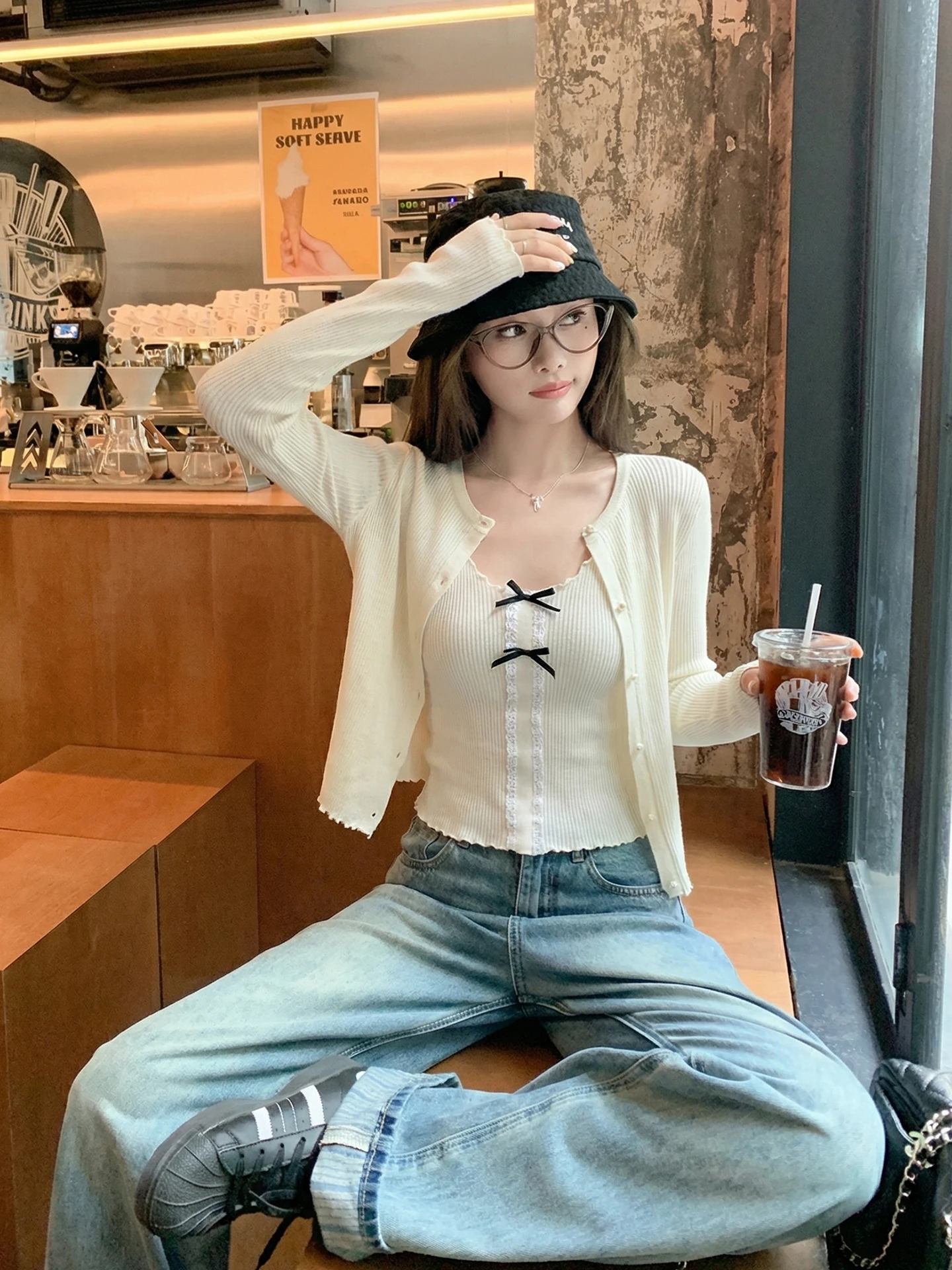 

Корейский вязаный кардиган Zeng Xiao Xian, женский весенний новый свитер-жакет, комплект из двух предметов, цвет светло-персиковый