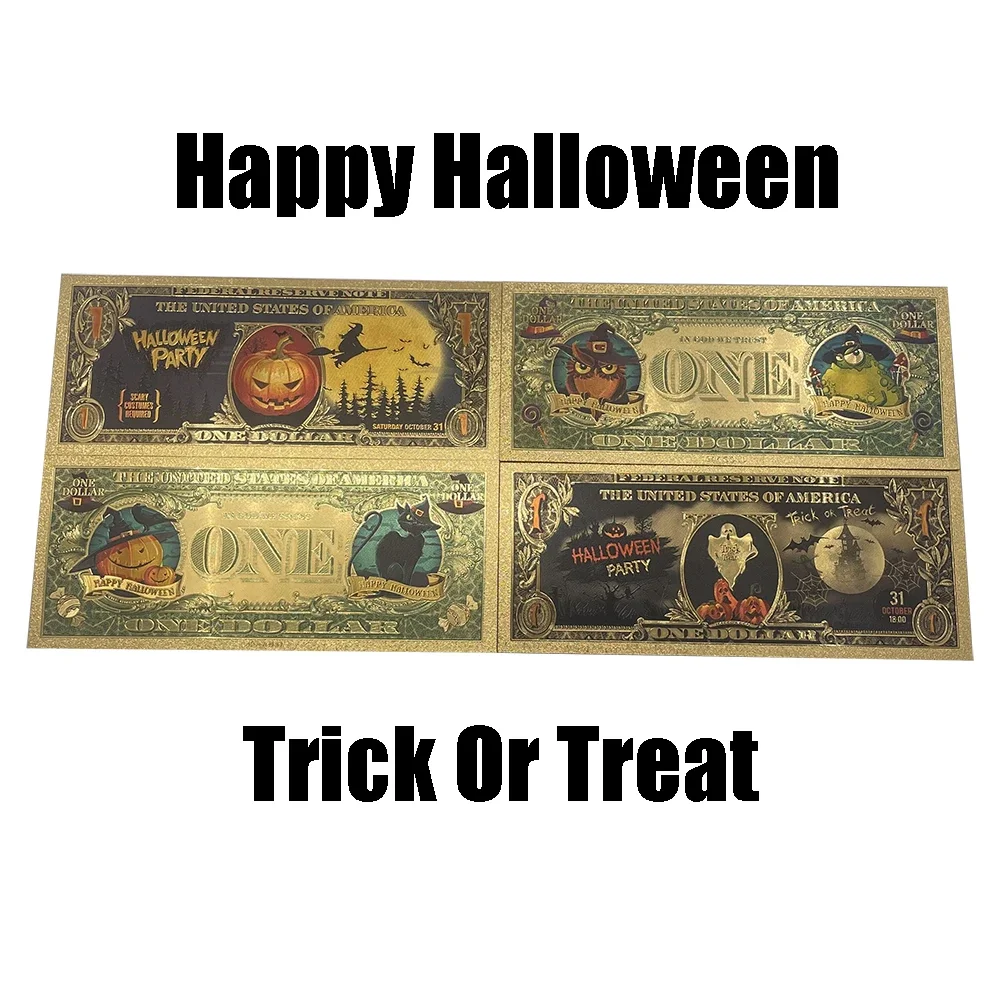 

Beautiful Happy Halloween Day Creative Santa Clause Gold Banknotes for Kids Gift Trick or Treat Tickets