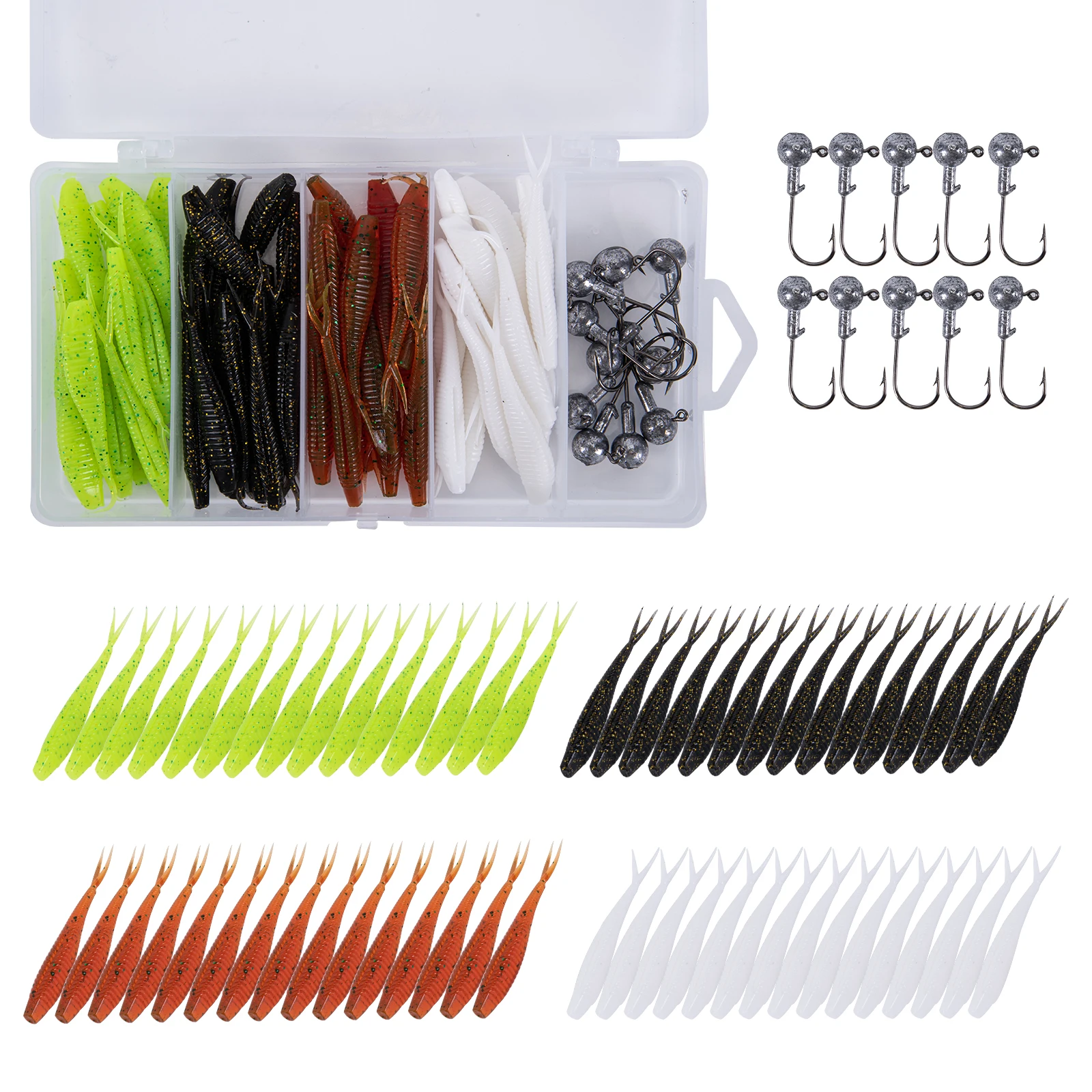Goture Kit Señuelos Vinilo Senko y Jig Head para Lubina - imagen 3