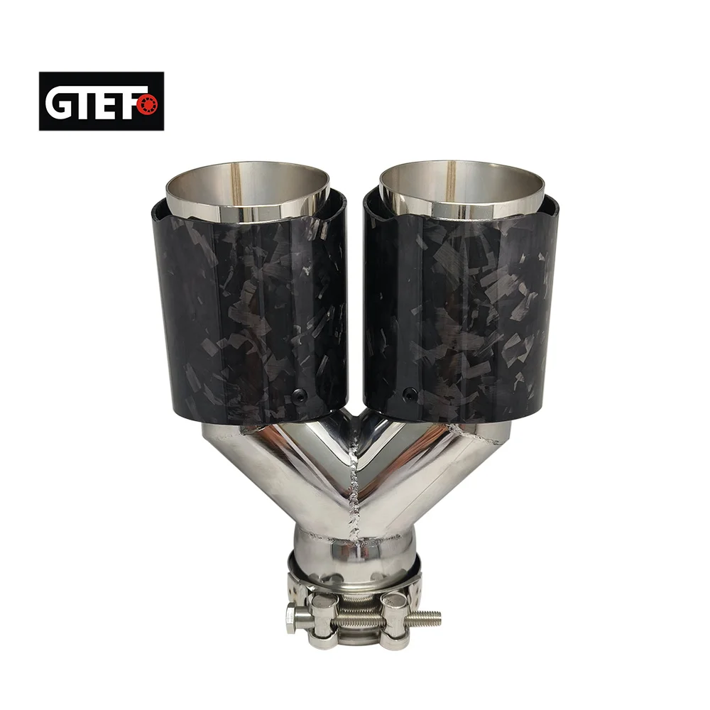 GTEFO 1PCS Universal Dual Y Shaped Forged Carbon Fiber Exhaust Tips Car Exhaust Pipe Exhaust Decorative Nozzles for Muffler