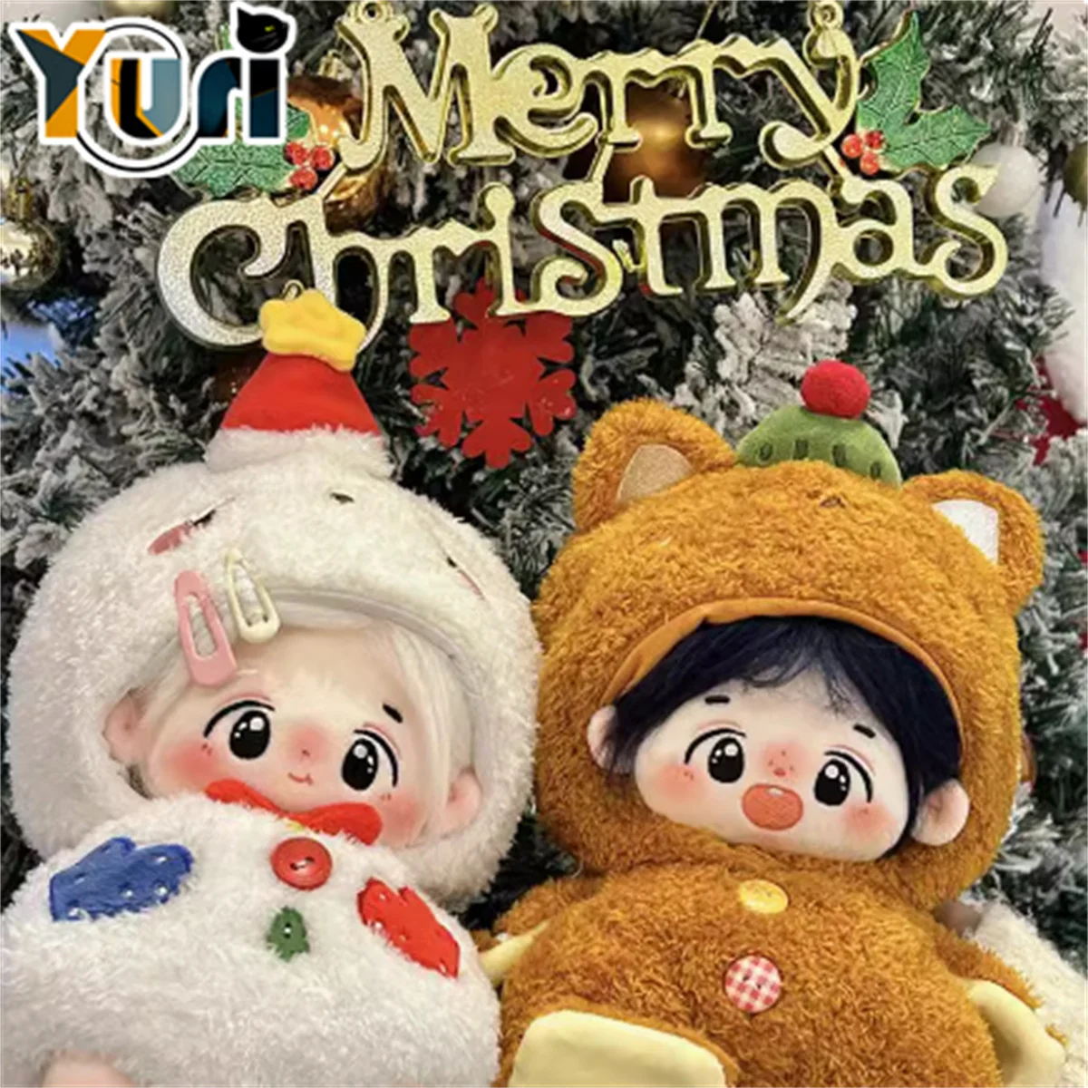 Yuri Christmas Set For 20cm Doll Bear Snowball Snowman Jumpsuit Gingerbread Head Cover Clothes Toy Costume Cute Props Cosplay GG