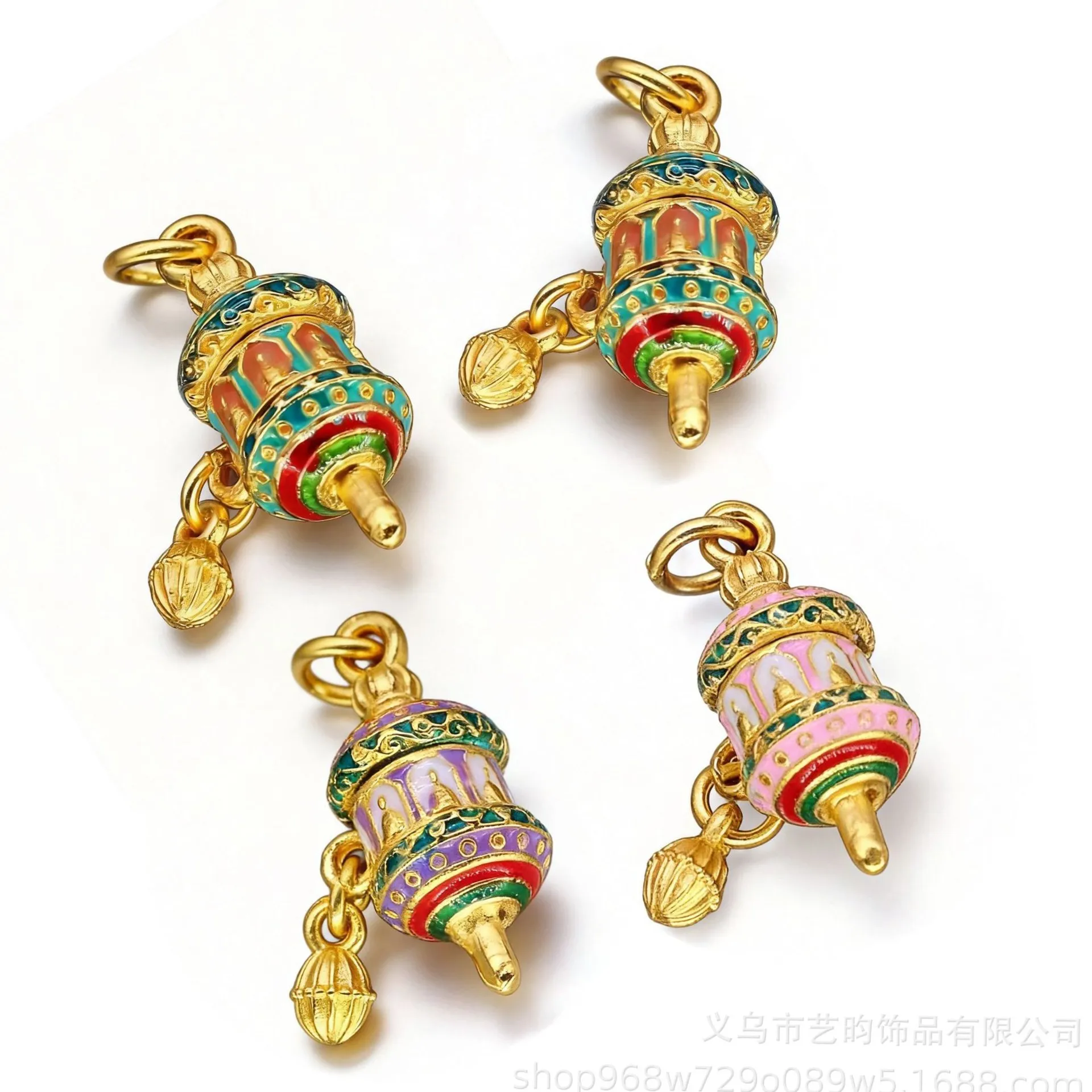 Diy Beads Loose Beads High-Quality Traditional Gold Cloisonné Six-Syllable Mantra Pendant Cultural Artifact Bracelet Hand Chain