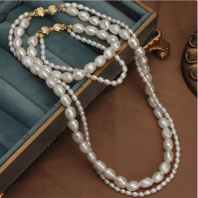 Double layer Baroque Butterfly Knot Pearl Bracelet Necklace Natural Freshwater Pearl Niche Light Luxury Style