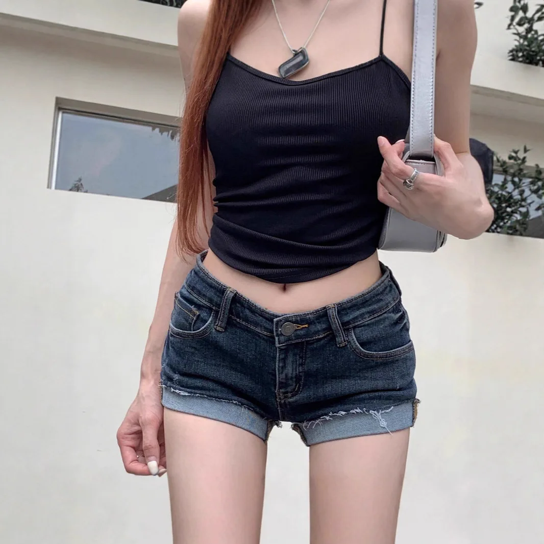 

Low-rise Denim Super Shorts Women's 2025 Y2k Spice Girls Elastic Flanged Hip-wrapped Jeans Hot Pants