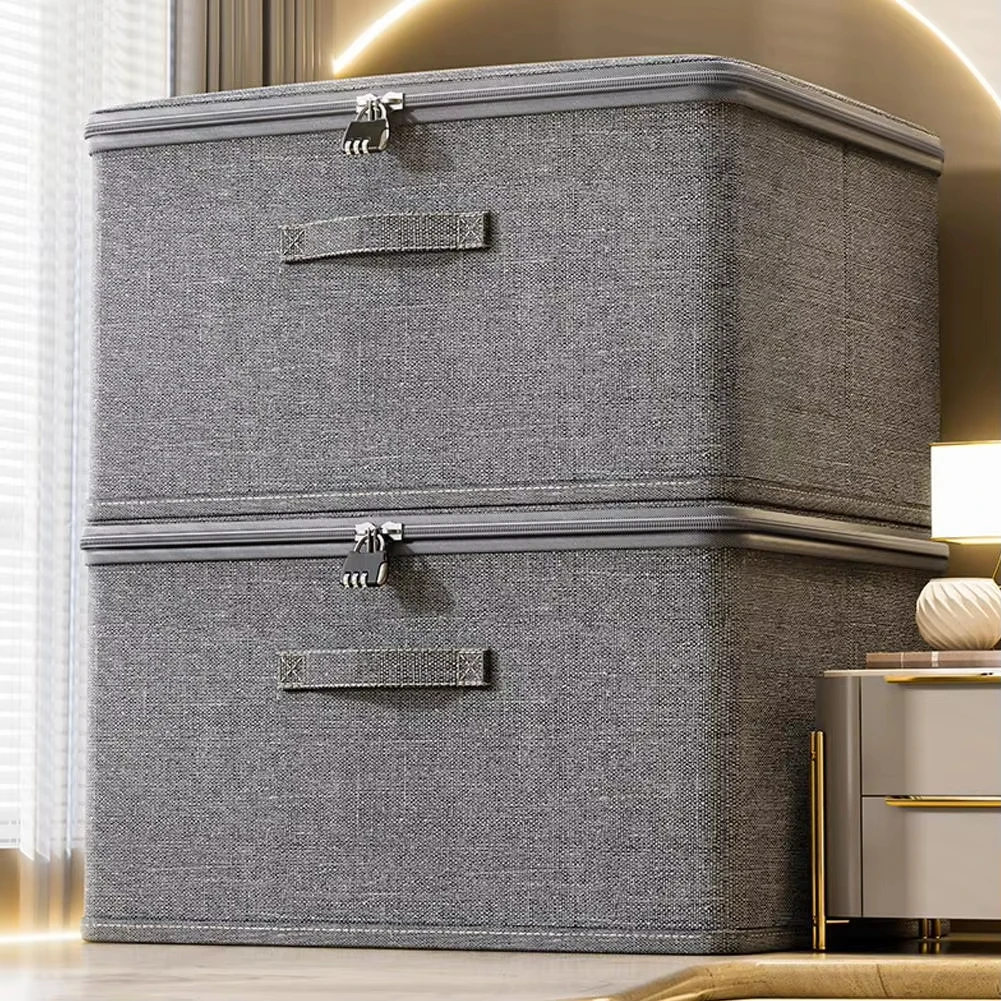 Clothes Organizer with Cover Large Foldable Stackable Space-Saving Quilt Storage Box for Closet Underbed Wardrobe Living Room