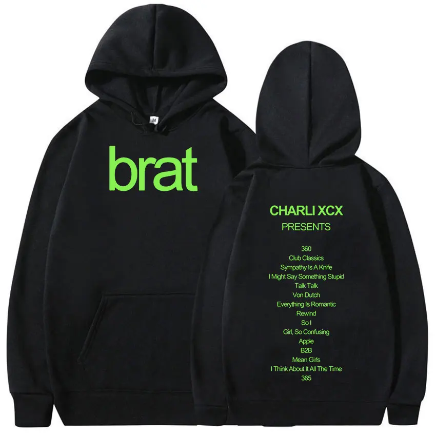 

2024 Charli Xcx Brat Tour Album Print Hoodie Men's Women Casual Fashion Pullover Sweatshirt Hip Hop Oversized Hoodies Streetwear