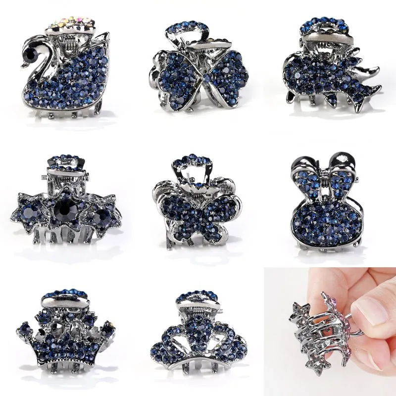 Small Luxury Rhinestone Hair Claw Clip Creative Swan Butterfly Shark Animal Hairpins Women Girls Makeup Washing Face Bangs Clip