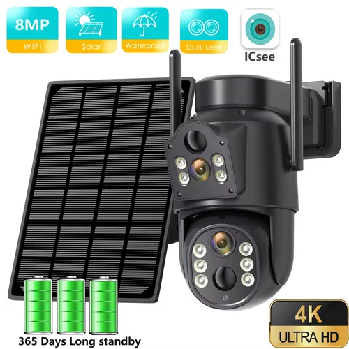 Cámara Solar WiFi 4K HD para exteriores, batería integrada, lente Dual, cámara de seguridad 2K, Panel Solar, videovigilancia inalámbrica CCTV iCSee