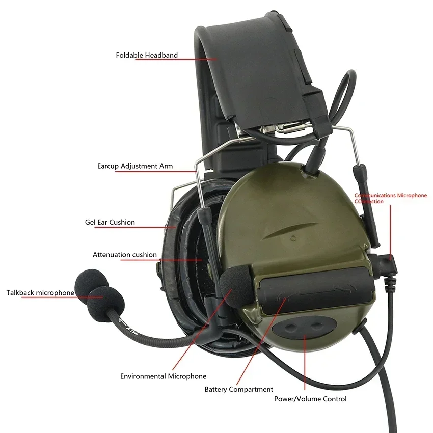 Ts Tac-Sky Comtac Ii Removable Headband Hearing Protection Shooting Earmuffs Tactical Walkie Talkie Airsoft Comtac 2 Headphones