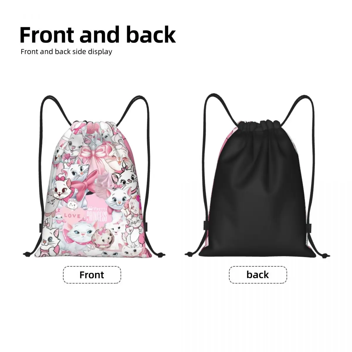 Anime Padrão Drawstring Bolsas para homens e mulheres, Marie Cat, leve, Sports Gym, mochila de armazenamento, personalizado