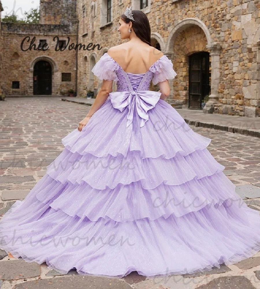 Enchanting Lilac Quinceanera Dresses 2025 Tiered Vestidos De 15 Xv Años Debutante Birthday Dress Sparkly Tulle Formal Customized