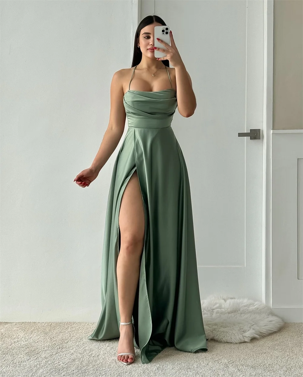 Spaghetti Straps Strapless Bridesmaid Dresses With Split Ruched Pleated Corset Backless Evening Gowns A-line Long Ball Gowns