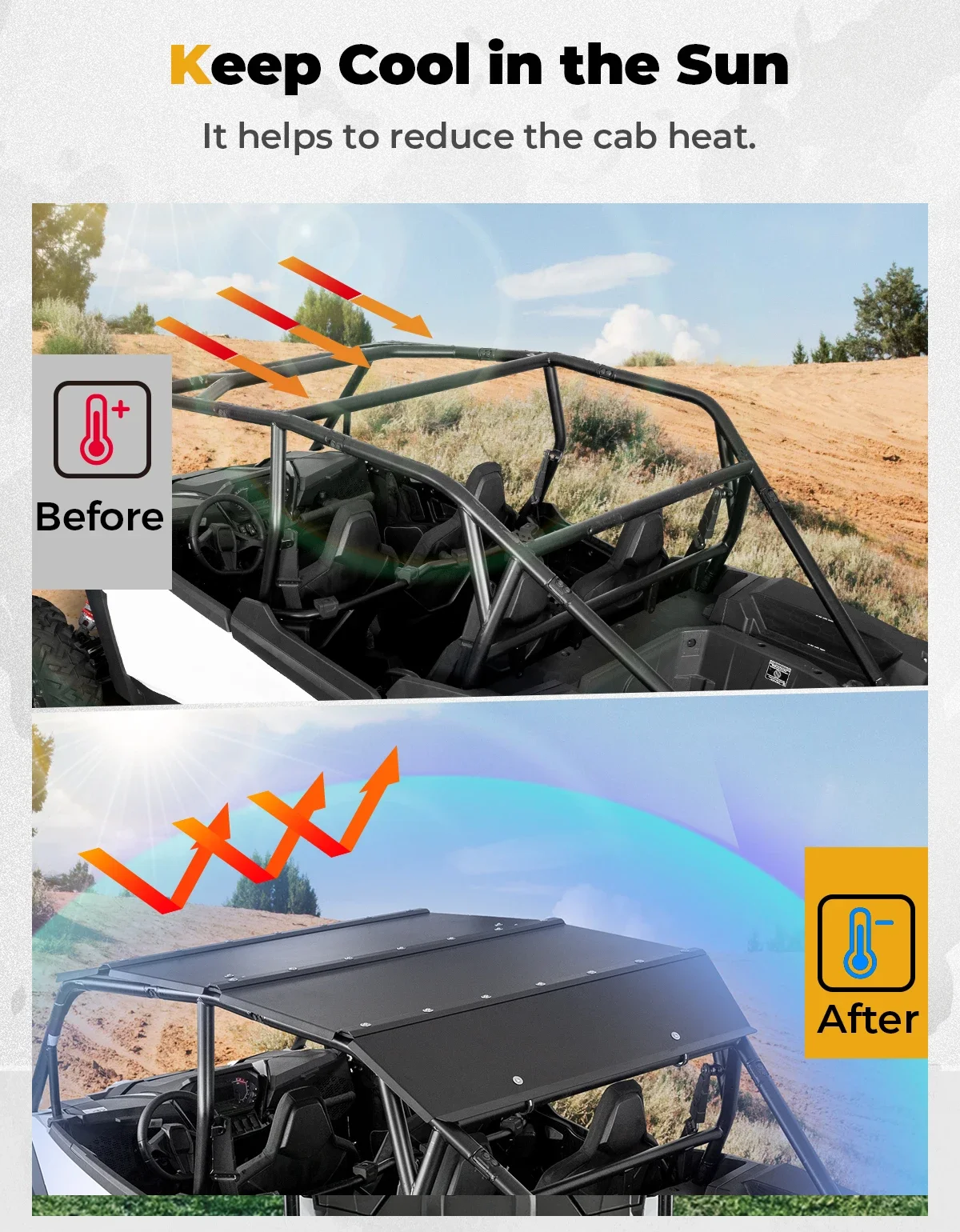 KEMIMOTO UTV Aluminum Roof Top Compatible with Polaris RZR XP 4 1000 2014-2024 4 Seater Heavy Duty Roof Hard Sun Visor Cover