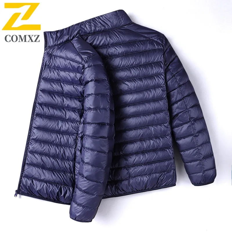 COMXZ Down Jacket 2025 White Duck Down Warm Lightweight Skiing Puffer Jacket Minimalist Solid Color Winter Jacket Men's Clothing
