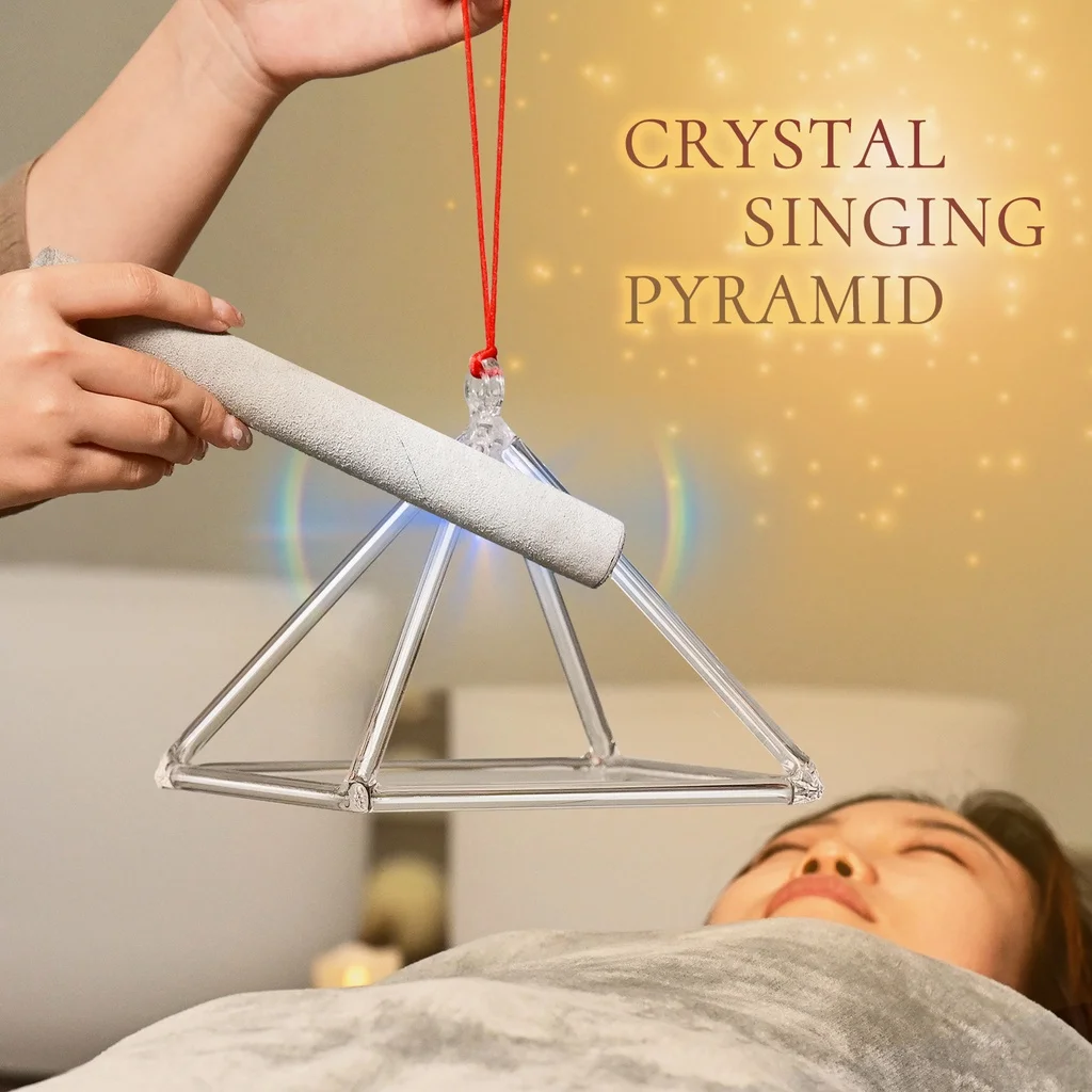 3inch 4inch Pure Quartz Crystal Singing Pyramid+Mallet Excellent Sound Yoga Meditation Voiasin Musical Instruments