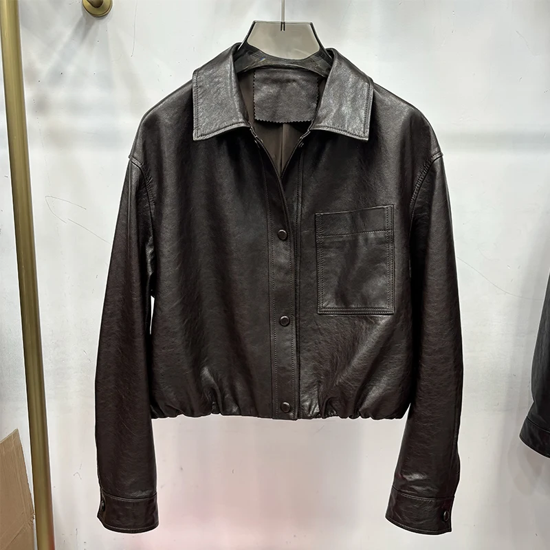 

2026 Women Spring Genuine Sheepskin Leather Short Jacket Coat Autumn Loose Real Leather Overcoat