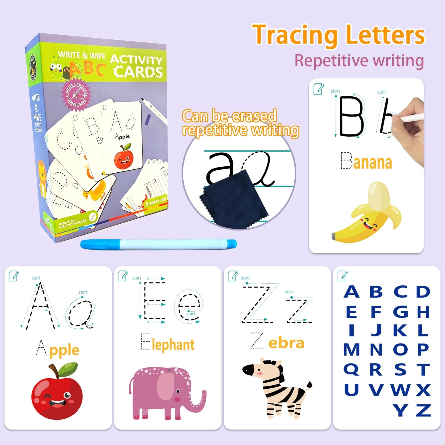 Abwischbare ABC-Lernkarten für Kinder Laminierte Schreib- und Wischkarten Buchstaben-Nachzeichnung Phonetik Lernspielzeug für Lehrer Klassenzimmer-Design Langlebig