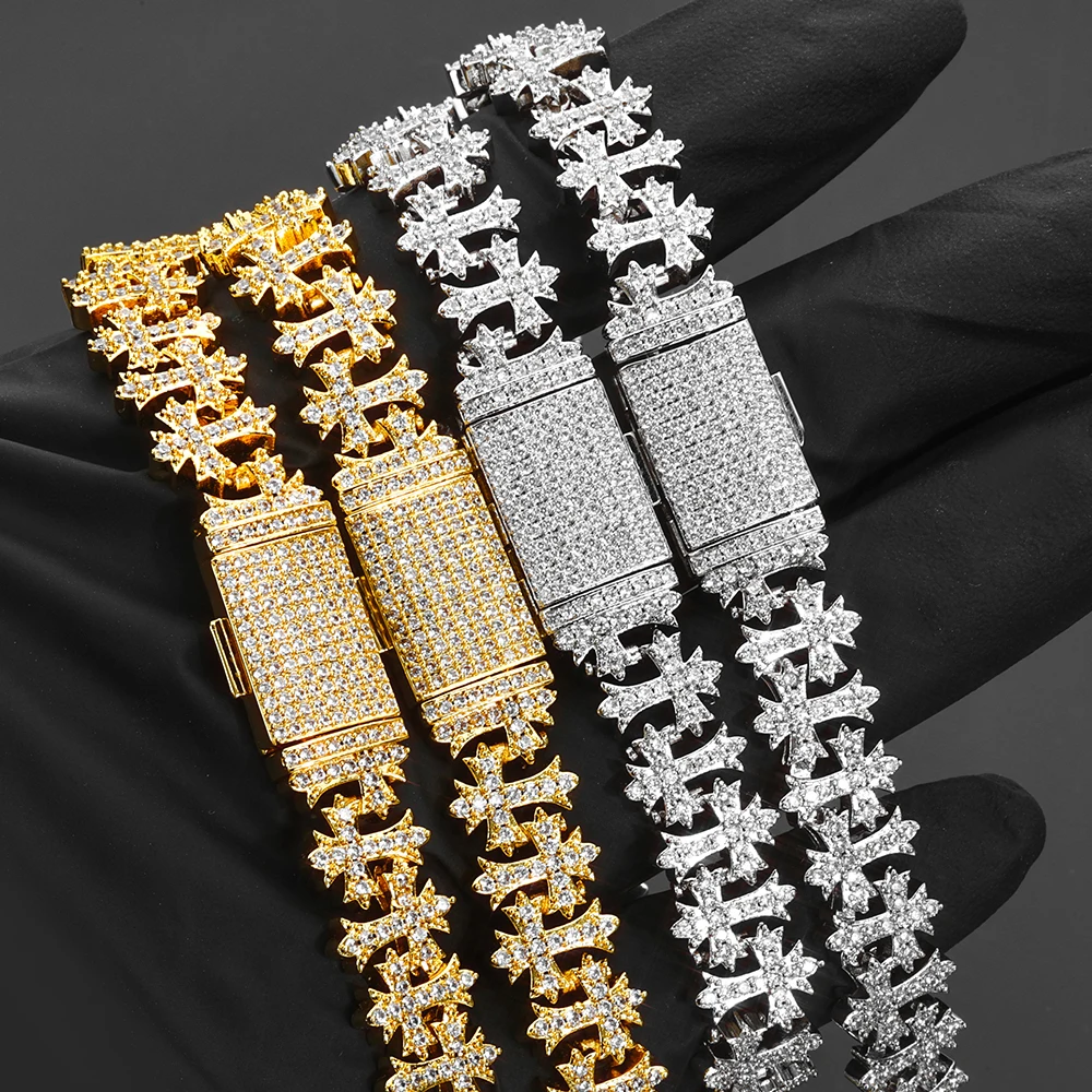 

ESKEEM Hip Hop Jewelry 11MM Iced Out Cubic Zirconia Snowflake Cross Necklace New Bling Fashion Link Chain for Men Women