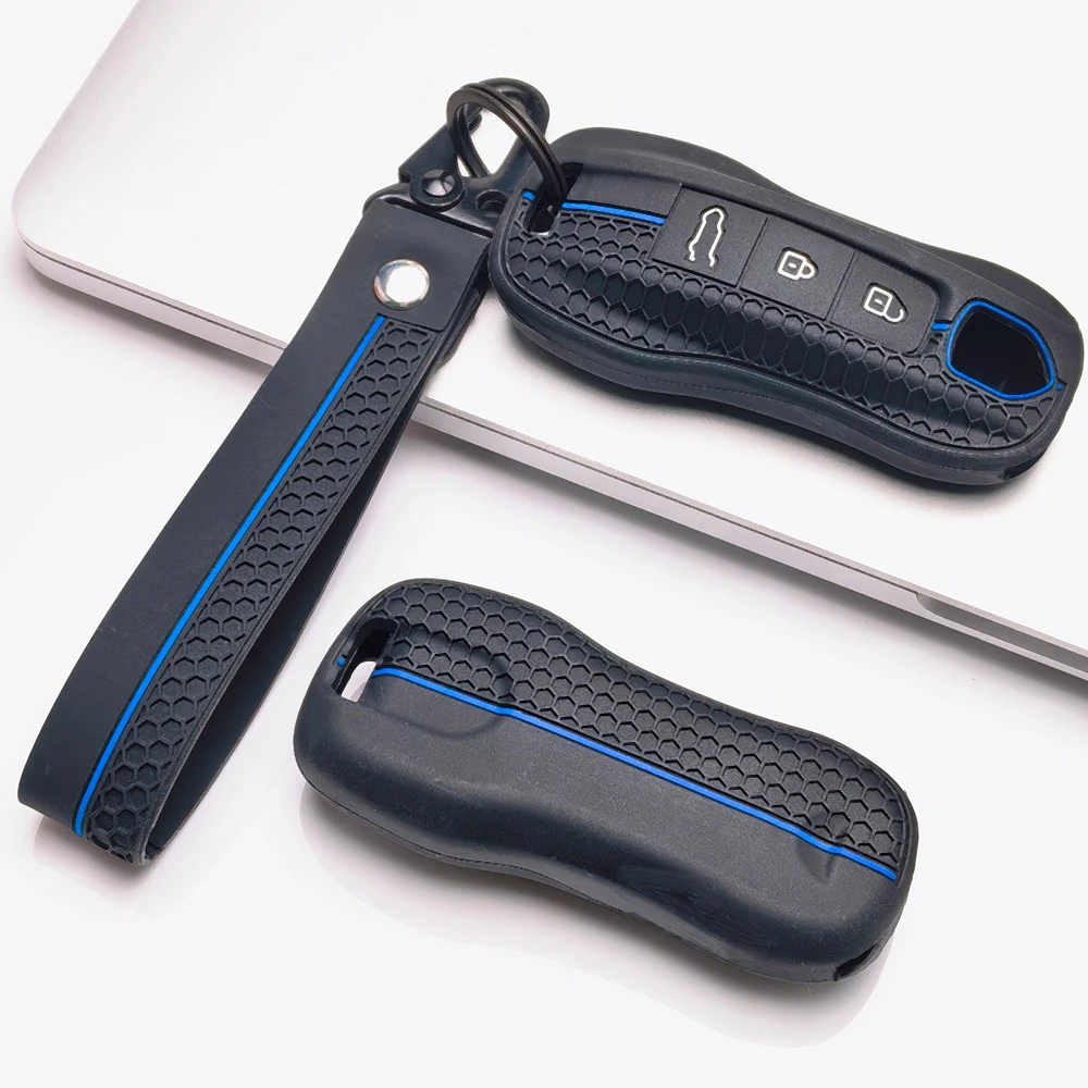Protective Silicone Key Cover For Porsche 911 Cayenne Panamera Macan Taycan 718 Boxster Cayman with swivel clip Stylish Durable