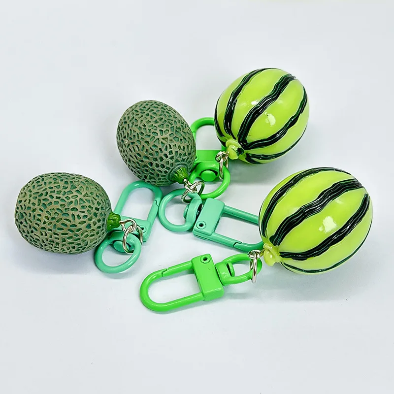 New Hami Melon Watermelon Keychain Creative Fashionable Simulation Fruit Toy Model Keyring Car Phone Bag Pendant Gift Ornaments