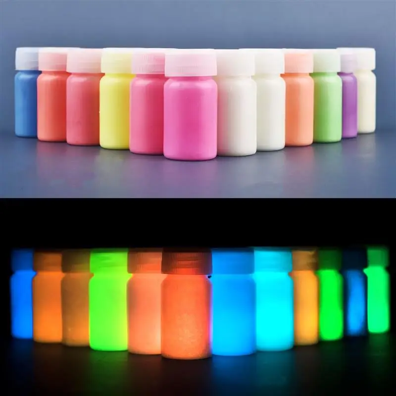 12 Colors Long-lasting Luminous Paints Auto Glow Glow in Dark Acrylic Paints Reflective Paints for Artwork Party Supplies