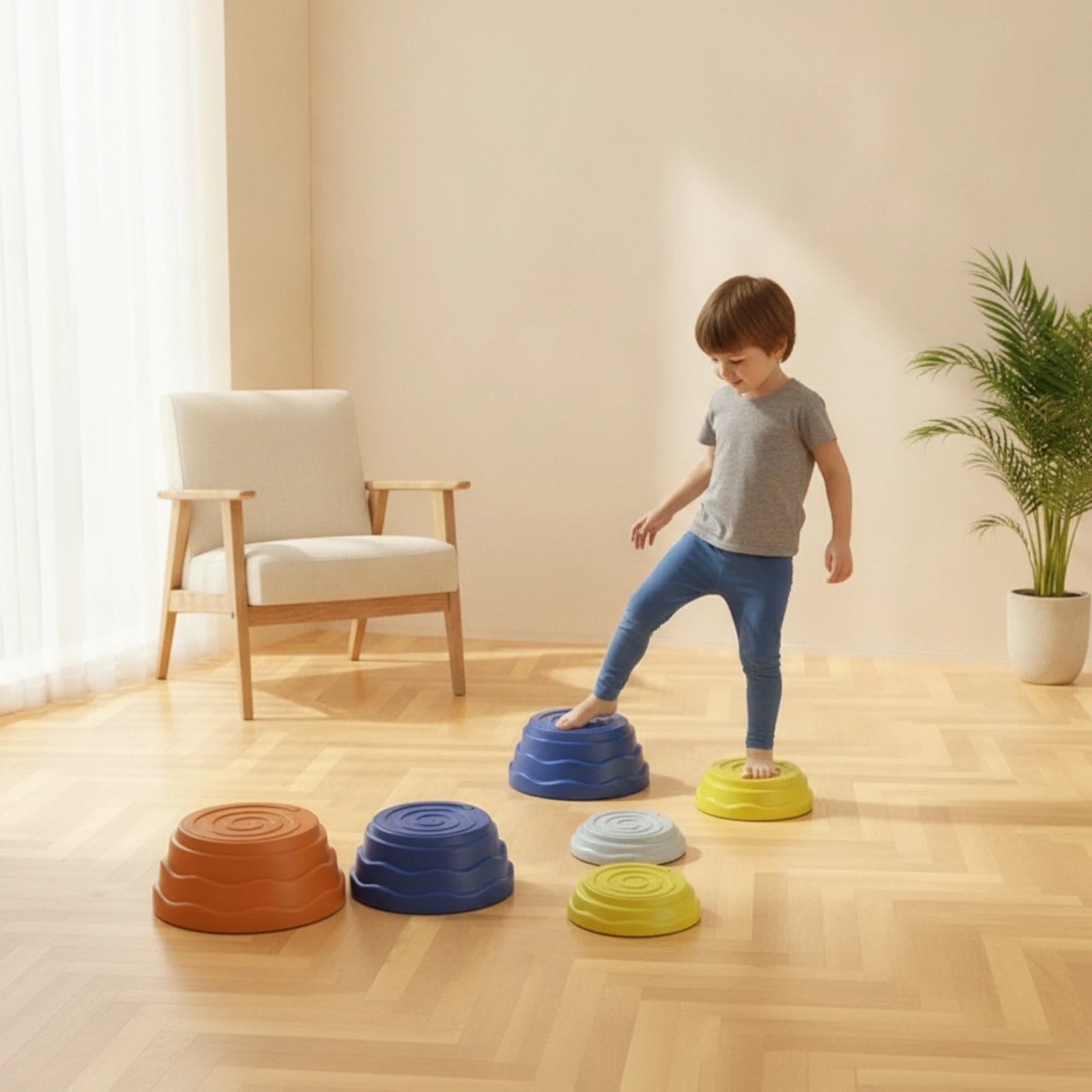 5 Pieces Balance Stepping Stones Low-Height Stepping Stones with Anti-Slip Pads Sensory Toy Molded Play Set Stackable