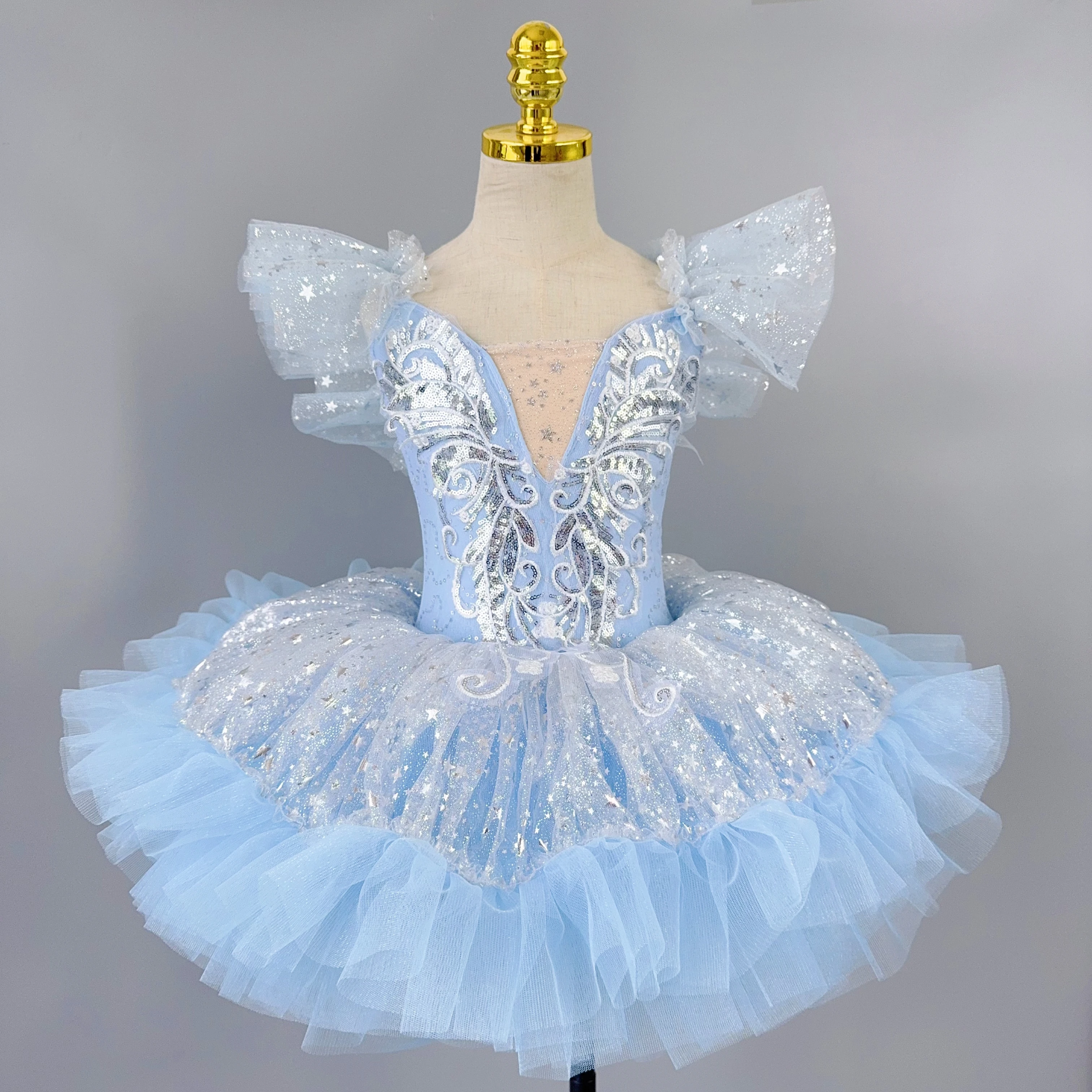 Robe Tutu de Ballet romantique pour enfants, jupe de danse pour filles, jupe de Ballet à paillettes dorées, vêtements de spectacle de Ballet, robe de princesse longue