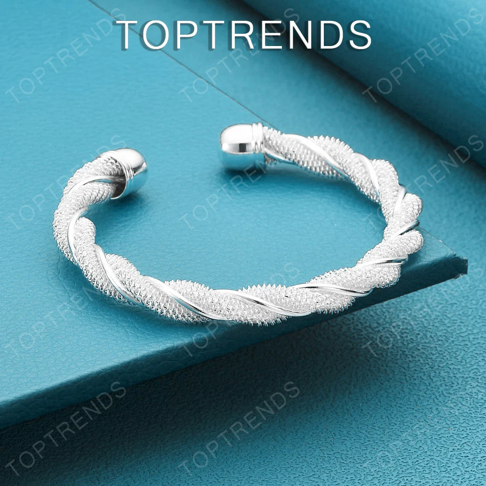 

Hot 925 Sterling Silver Twisted Rope Open Bangle Exquisite Jewelry Trendy Simple Birthday Gift Accessories For Women Men Party