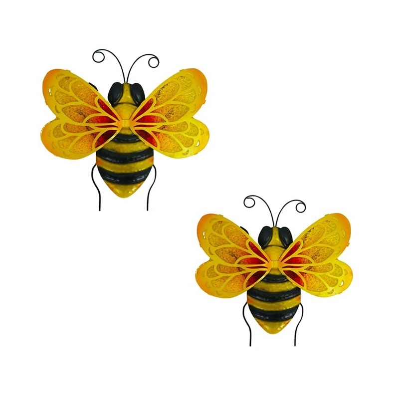 

2PCS Metal Bee Wall Art Bee Outdoor Decor Hanging Garden Wall Decor Outside Bee Glass Sculpture Decorations Durable Easy Install