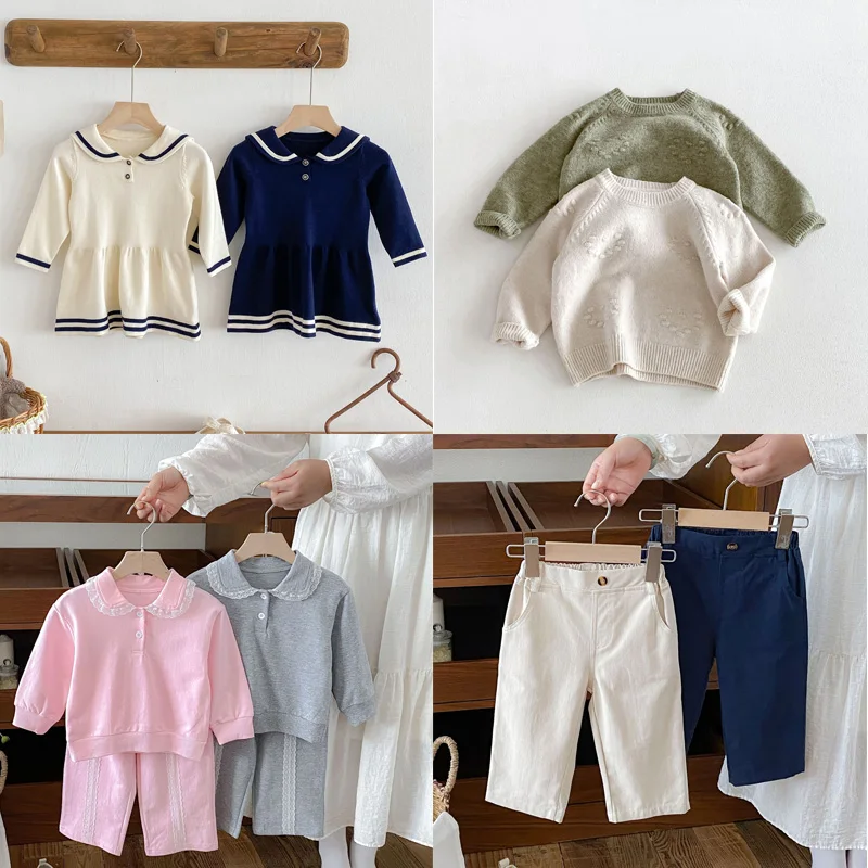 kids sweaters and pant clothing sets aw 26 boys girls cute knit dress and sweatshirts