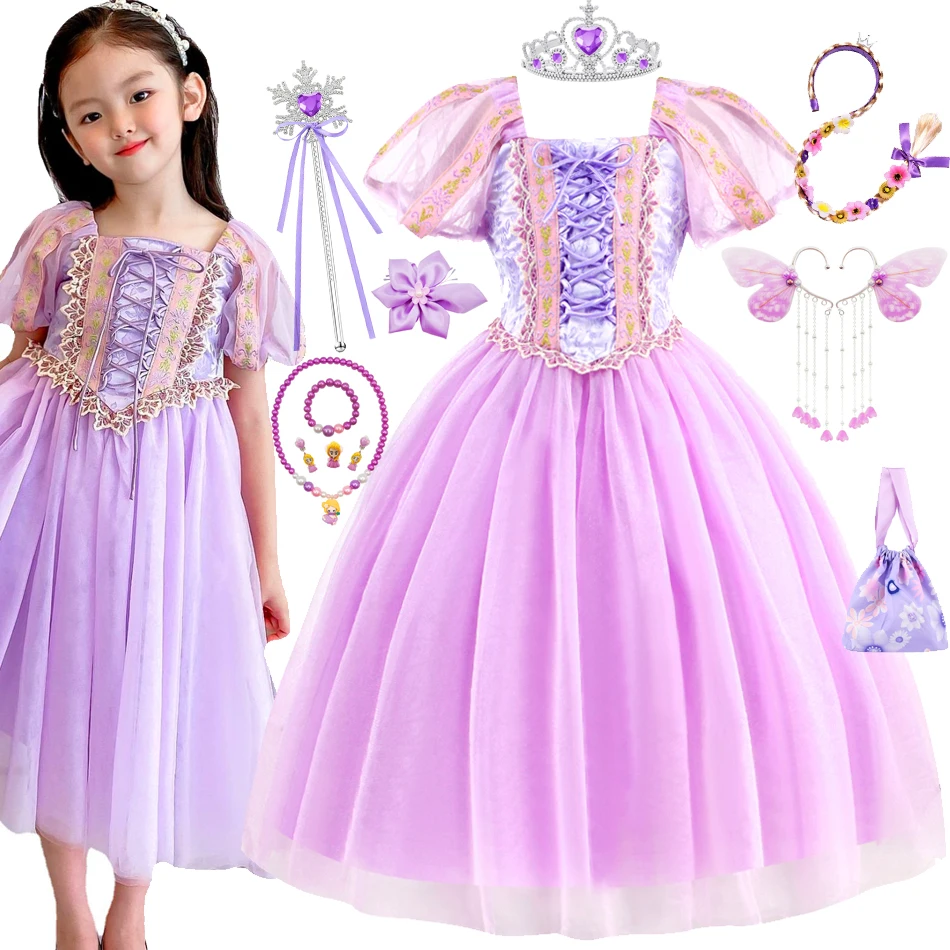 Rapunzel Dress Tangled Magic Hair Princess Carnival Costume Girls  Kids Cosplay Party Vestido Birthday Christmas Halloween 2 10Y