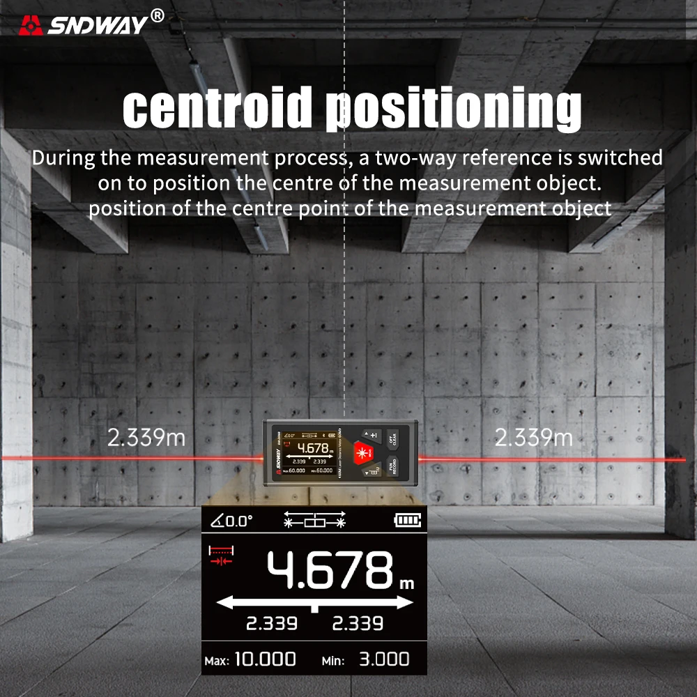 SNDWAY  Bilateral 120m Laser Rangefinder Digital Rechargeable Distance Meter With Level Bubble, Built-in Lithium Battery