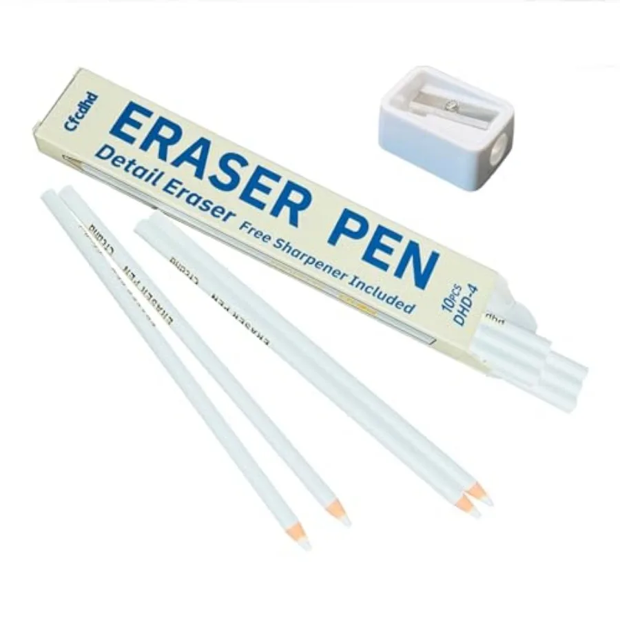 Precision Eraser Pen 10-Pack, Pencil Style Art Eraser for Sketching Drawing Detailing Drafting, Smudge-Free Clean Erasing for A
