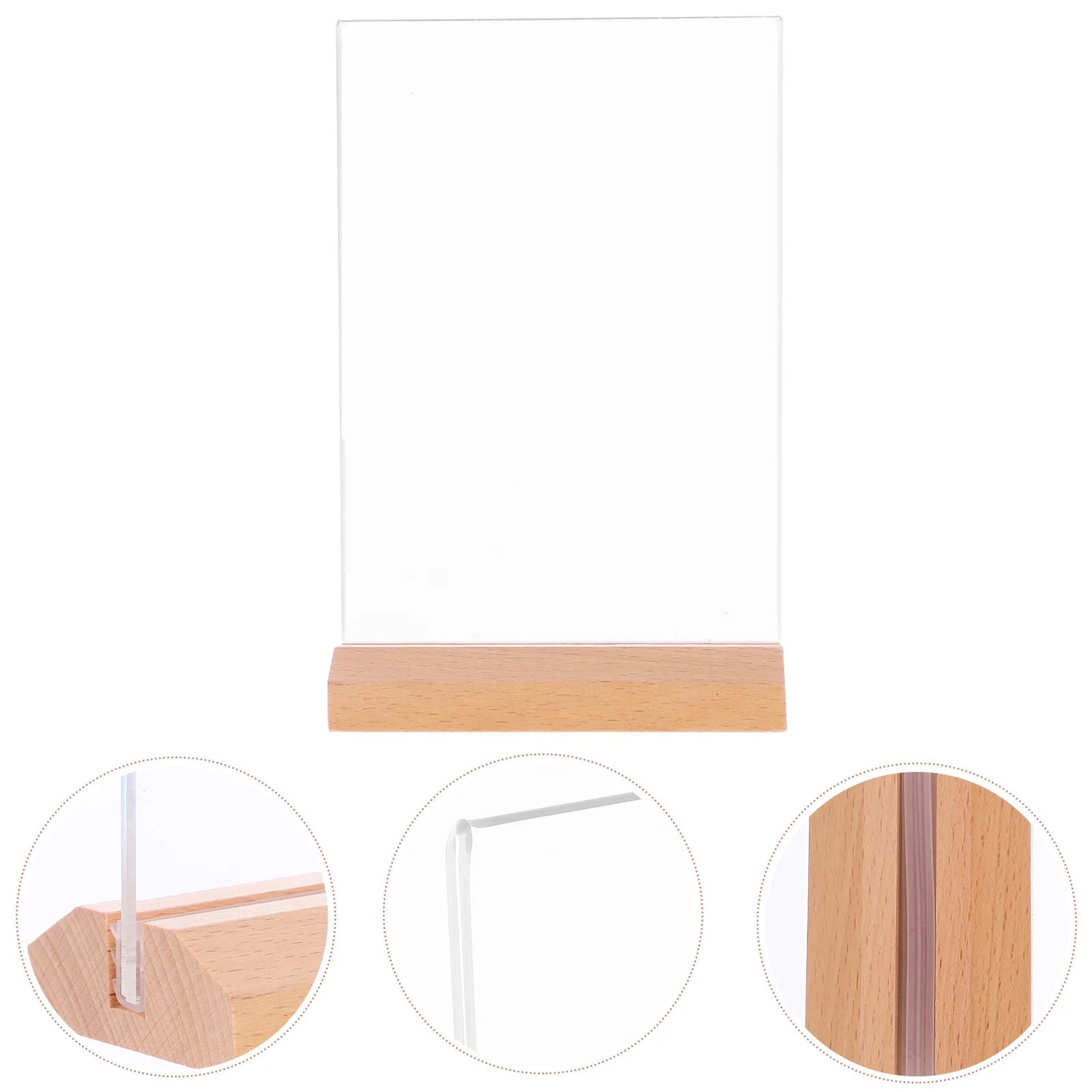 

Acrylic Sign Holder with Wood Base Clear Brochure Display Stand for Price Tags Advertising Signs Fruit Vegetables Display