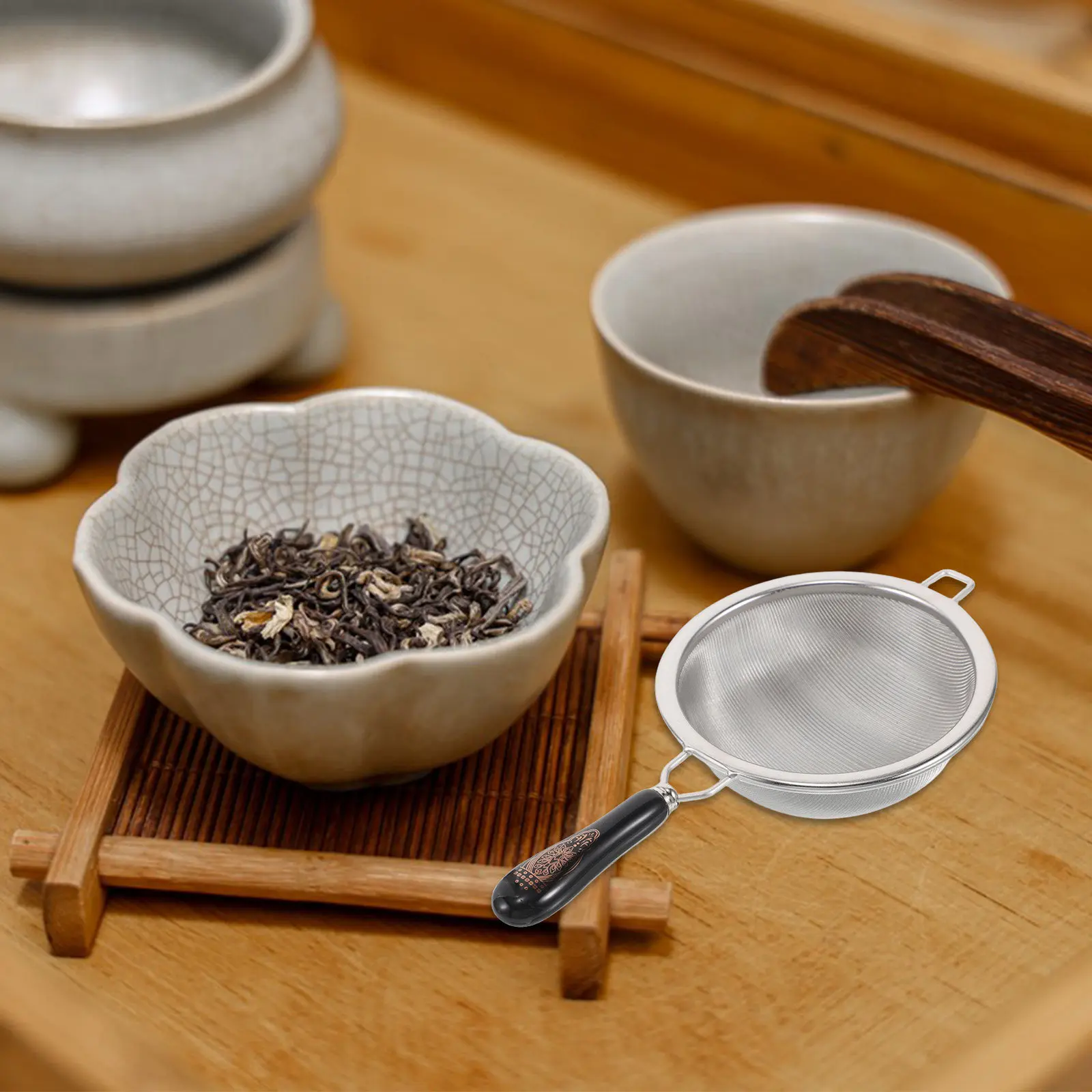 Fine Mesh Tea Filter Handle Steeping Strainer Tool Portable Round Alloy Strainer Loose Tea Infuser Accessories