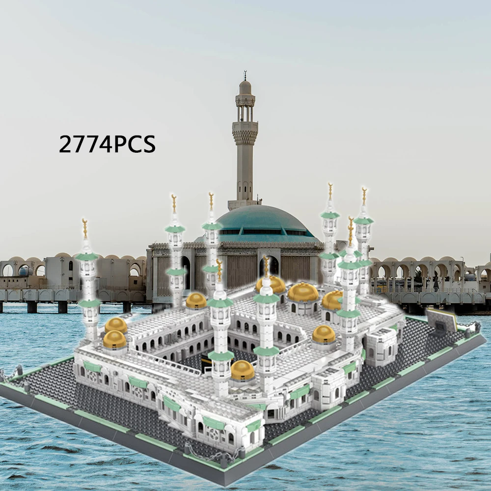Creatieve Islam Beroemde Architectuur Bouwstenen Grote Moskee Van Mecca Saoedi-Arabië Model Baksteen Speelgoed Collectie Voor Geschenken