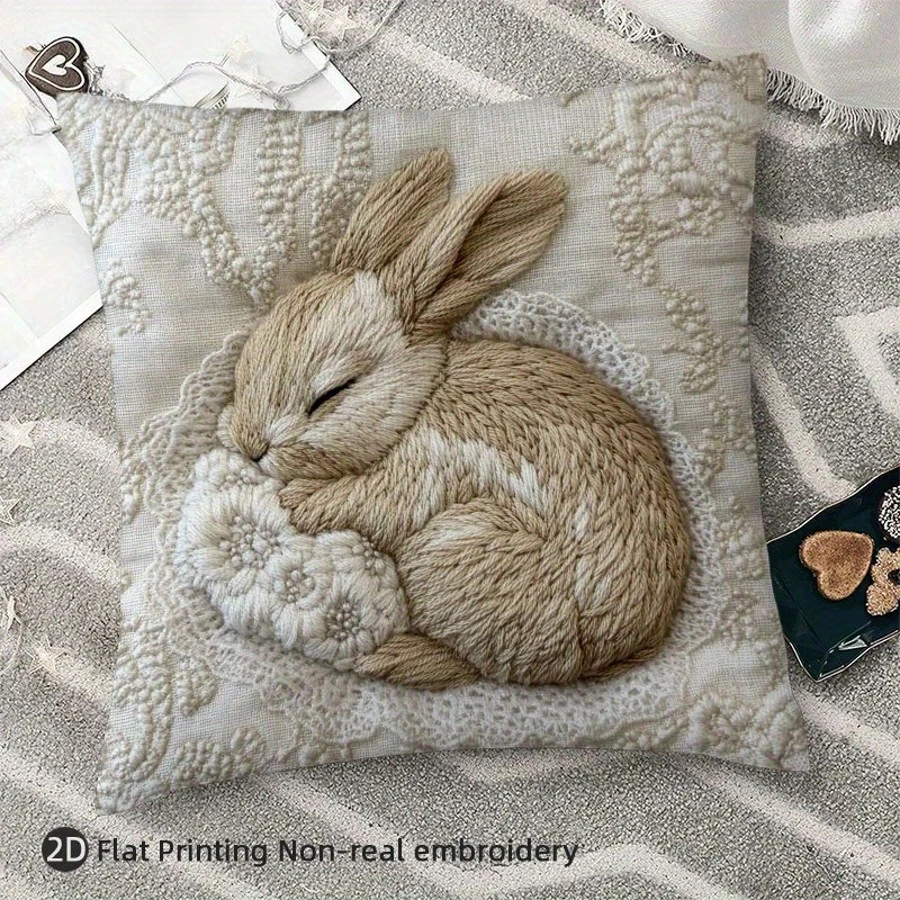 1pc Easter Rabbit Style Pillow Cover Polyester 2D Double-Sided Print Sofa Cushion Case Gift for Living Room Sofa Bedroom Decor