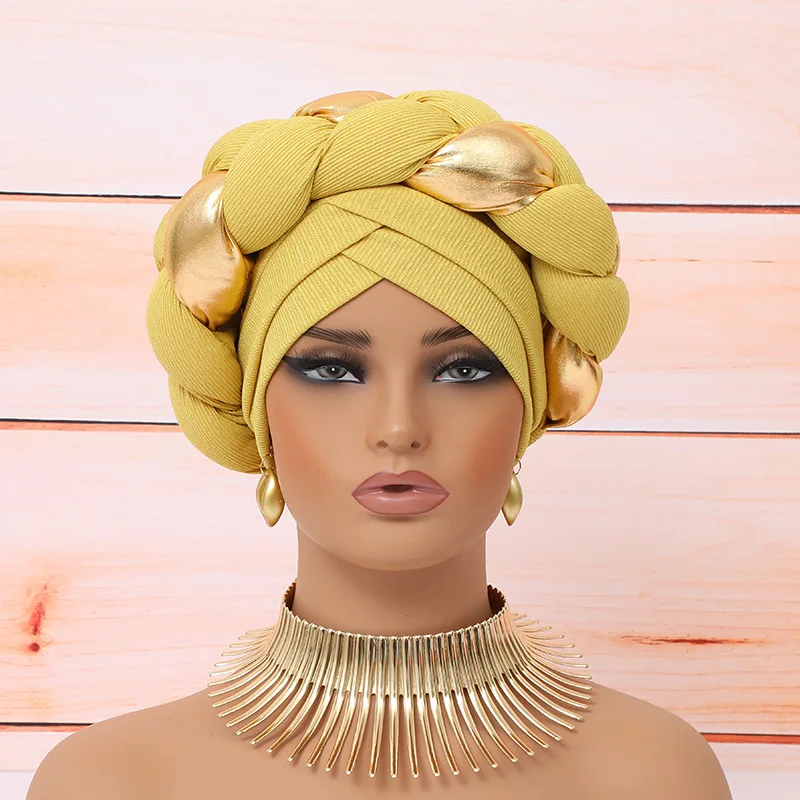 

New Already Made Big Braids Turban Cap for Women African Headties Auto Gele Aso Oke Nigeria Headpiece Bonnet Head Wrap Party Hat