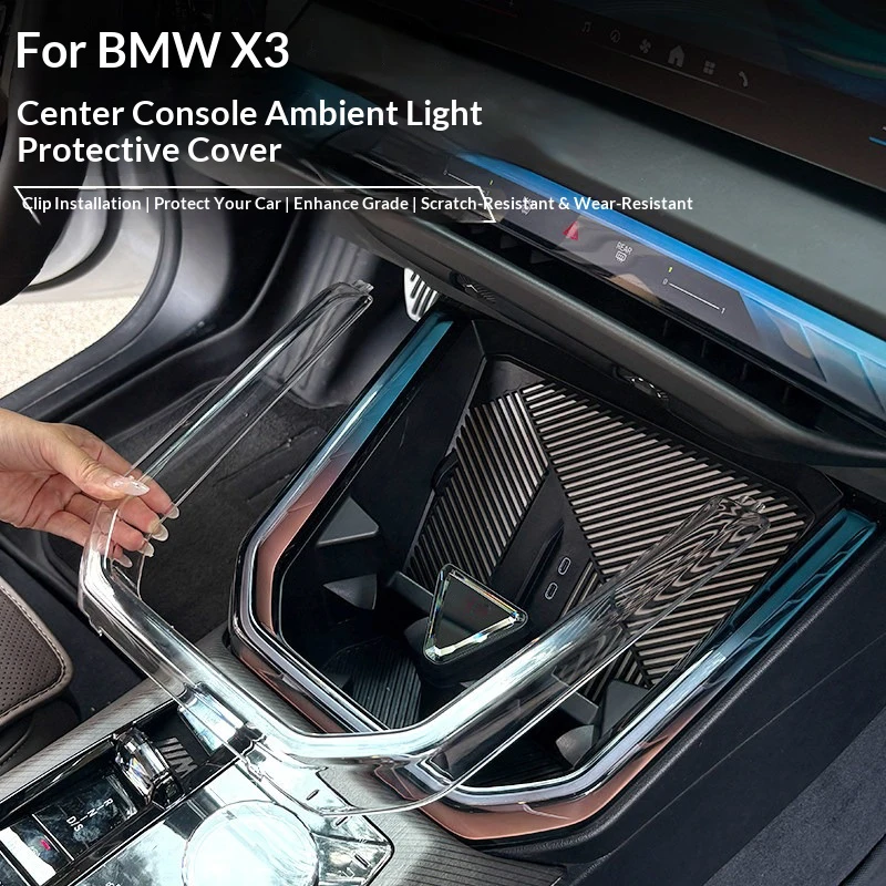 For BMW X3 G45 2025-2026  Car Central control ambient light cover Fully sealed transparent protective cover for water cup holder