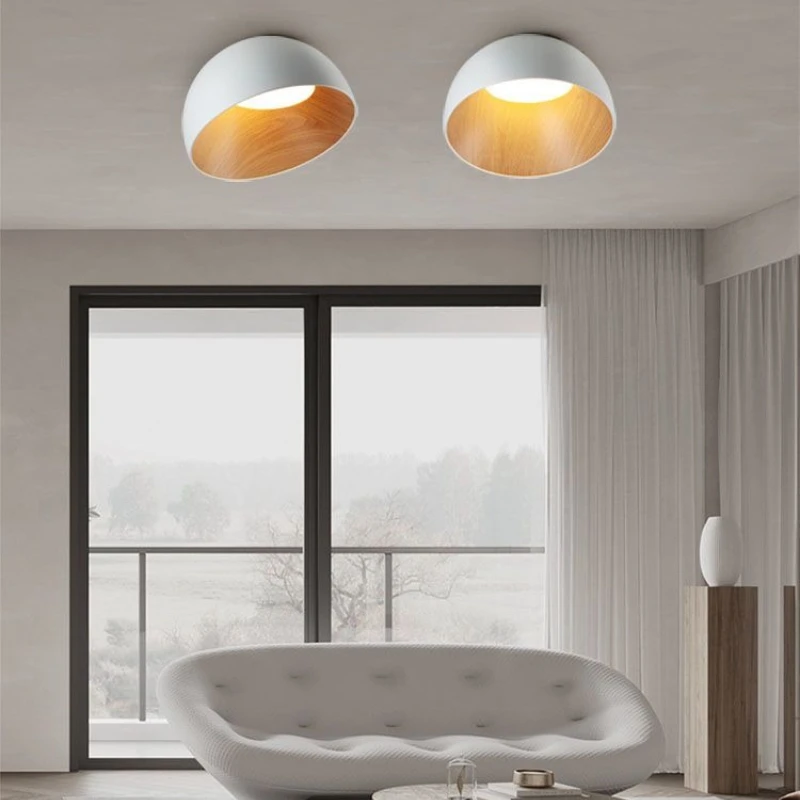 Modern Minimalist Designer with Wood Grain Personality Bedroom LED Ceiling Light Restaurant Living Room Study Black White Gray