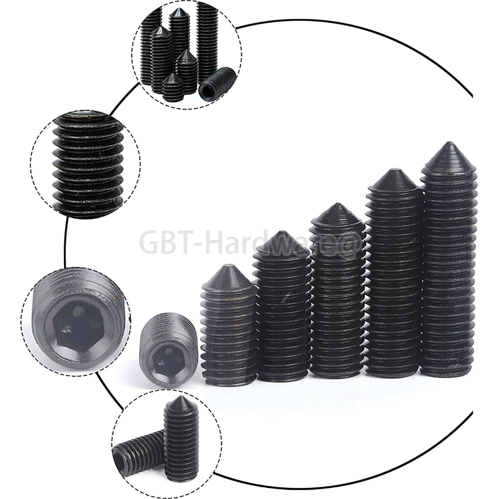 Threaded Pins with Tip M2 M2.5 M3 M4 M5 M6 M8 M10 M12 DIN 914 Level 12.9 Alloy Steel ISK Grub Screws Thread Dia 3/4/5/6/8 - 20mm